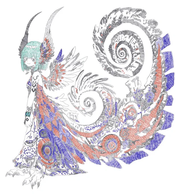 色が増えるとなお楽しいのでこういうのも描くなどしたこの細かい線で埋めていく描き方が僕には1番楽しいのでまぁこれをしていくんだろうとは思いつつも,普通に厚塗りとかの表現技法も素敵で気になる身につけられるかはまた手を動かして考えてみましょう 