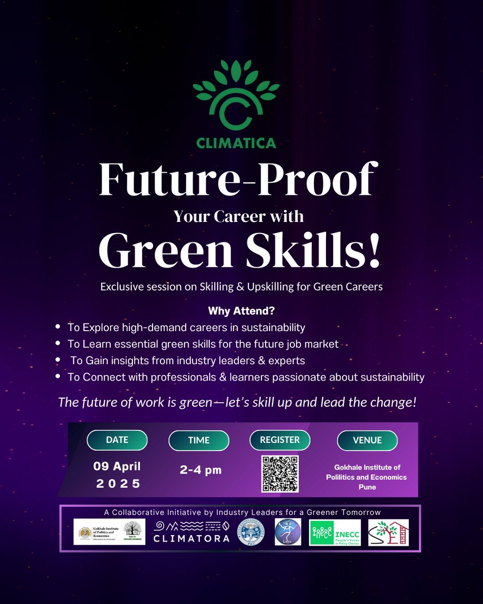 climatora (@climatora) on Twitter photo The Green Jobs Sector is growing rapidly—are you ready to seize the opportunity? If yes, join us for an exclusive session on Skilling & Upskilling for Green Careers, hosted by Climatora & <a href="/ClusterPune/">Pune Knowledge Cluster</a> .
Scan the QR code and register!
#GreenJobs #SkillUp #ESGCareers The Green Jobs Sector is growing rapidly—are you ready to seize the opportunity? If yes, join us for an exclusive session on Skilling & Upskilling for Green Careers, hosted by Climatora & <a href="/ClusterPune/">Pune Knowledge Cluster</a> .
Scan the QR code and register!
#GreenJobs #SkillUp #ESGCareers