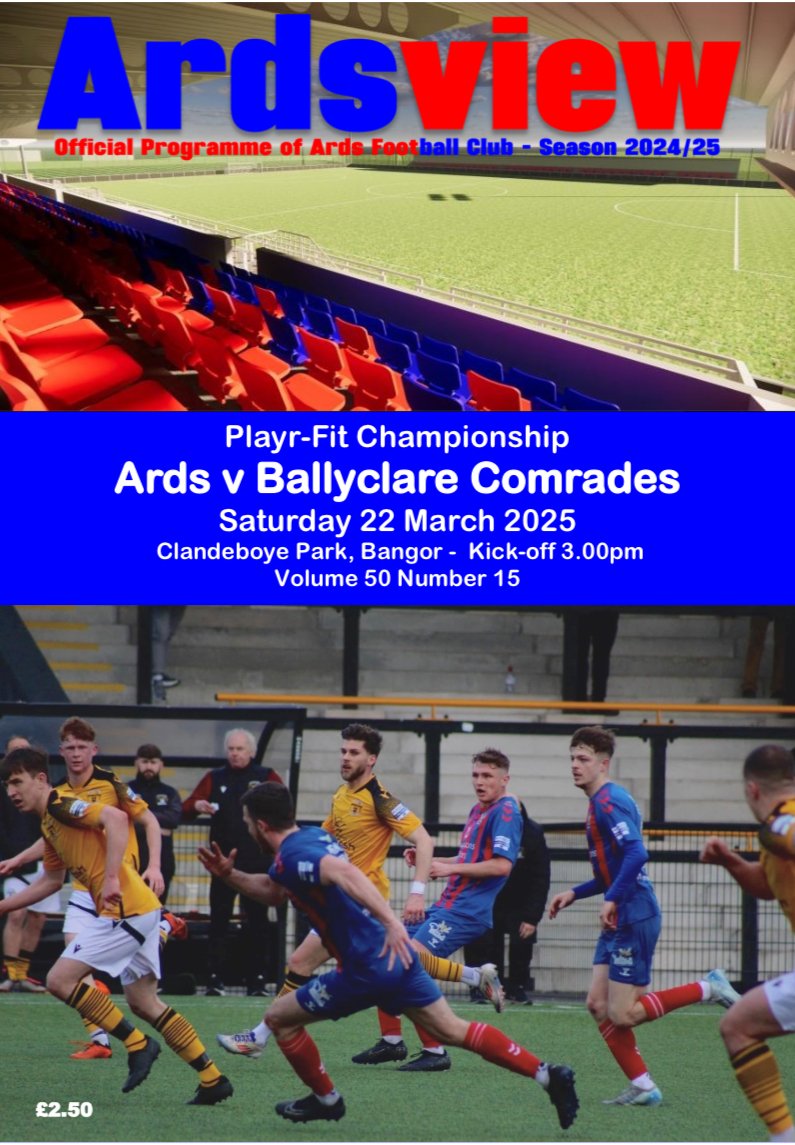 Ards Football Club (@ardsfc1900) on Twitter photo ๐ด ๐๐๐๐๐๐๐๐ ๐ต
At today's match we will have your chance to purchase a special souvenir programme ahead of next weeks Irish Cup semi-final with Cliftonville. Our regular match programme for today's clash with Ballyclare Comrades will be on sale also for ยฃ2.50
#RABA ๐ด๐ต ๐ด ๐๐๐๐๐๐๐๐ ๐ต
At today's match we will have your chance to purchase a special souvenir programme ahead of next weeks Irish Cup semi-final with Cliftonville. Our regular match programme for today's clash with Ballyclare Comrades will be on sale also for ยฃ2.50
#RABA ๐ด๐ต