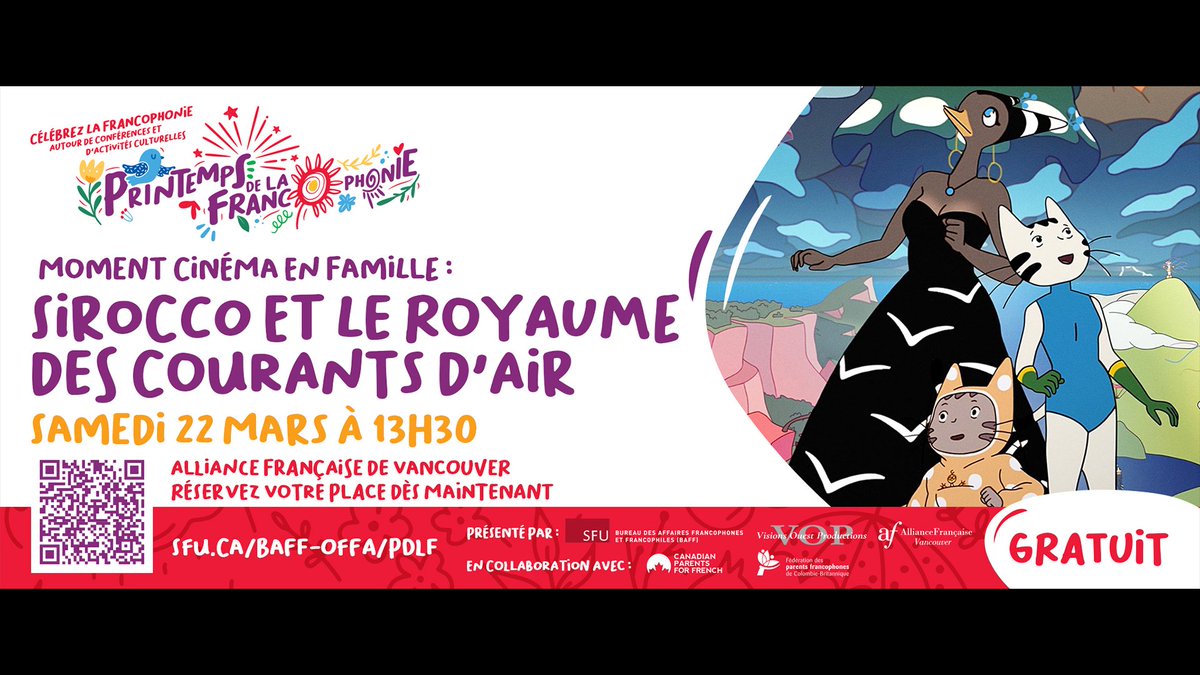 Rendezvous Festival (@rvcqf_filmfest) on Twitter photo 🎬Il est encore temps de vous inscrire à la représentation de Sirocco et le royaume des courants d'air à 16h00 au 6161 Cambie : 
eventbrite.ca/e/moment-cinem…
#pdlf2025
#RVCQF2025
#visionsouestproductions
<a href="/BAFF_SFU/">BAFF I OFFA</a> 
Alliance française de Vancouver
Fédération des parents francophones 🎬Il est encore temps de vous inscrire à la représentation de Sirocco et le royaume des courants d'air à 16h00 au 6161 Cambie : 
eventbrite.ca/e/moment-cinem…
#pdlf2025
#RVCQF2025
#visionsouestproductions
<a href="/BAFF_SFU/">BAFF I OFFA</a> 
Alliance française de Vancouver
Fédération des parents francophones