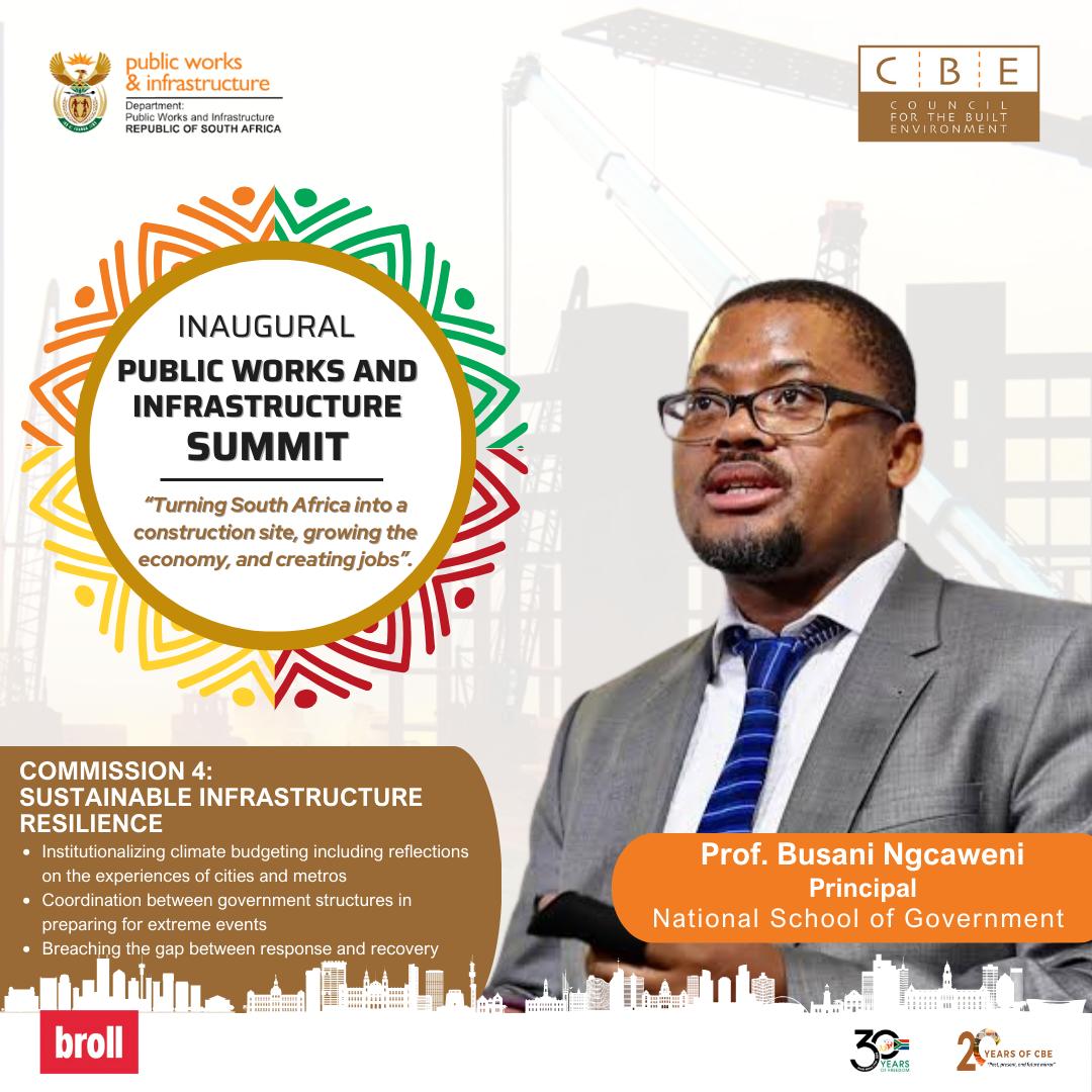 cbe_rsa's tweet image. Prof. Busani Ngcaweni, Principal of @thensgZA, will serve as the moderator for Commission 4 at the Inaugural Public Works and Infrastructure Summit, which will explore the theme of Sustainable Infrastructure Resilience.

#PWISummit2025 #LetsBuildSA #CreatingJobs #GrowingEconomy