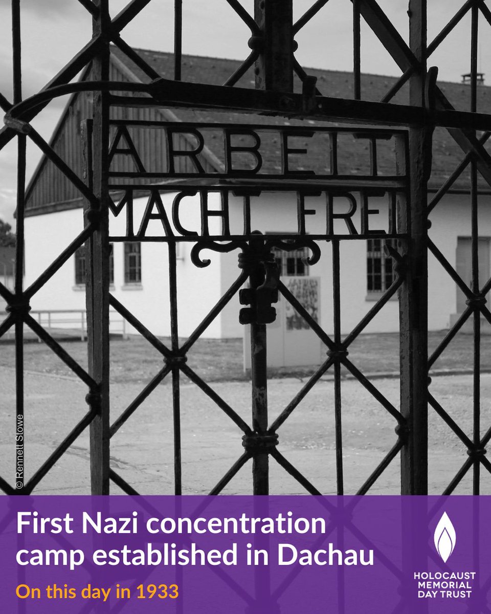#OnThisDay in 1933, less than 3 months after Hitler was appointed German Chancellor, the first concentration camp of the Nazi regime was established in the town of Dachau, in Southern Germany.

Slave labour, medical experimentation and mass killings all took place at Dachau. #OTD