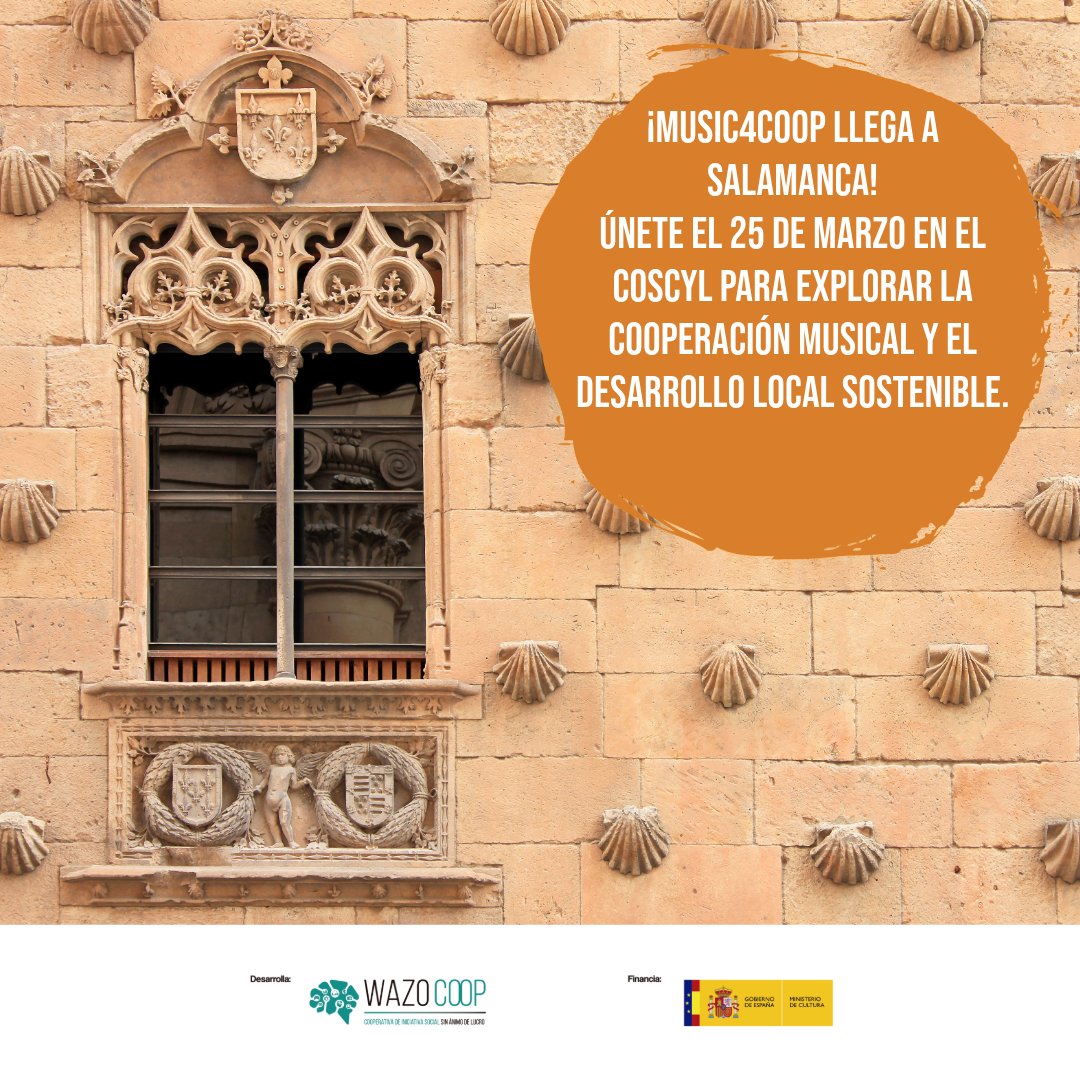 🎶✨ ¡Music4Coop llega a Salamanca! 🎶✨

El 25 de marzo te esperamos en el COSCYL - Conservatorio Superior de Música de Castilla y León para una jornada sobre cooperación musical y desarrollo local sostenible.

📌 Evento gratuito dirigido a profesionales del sector musical e
