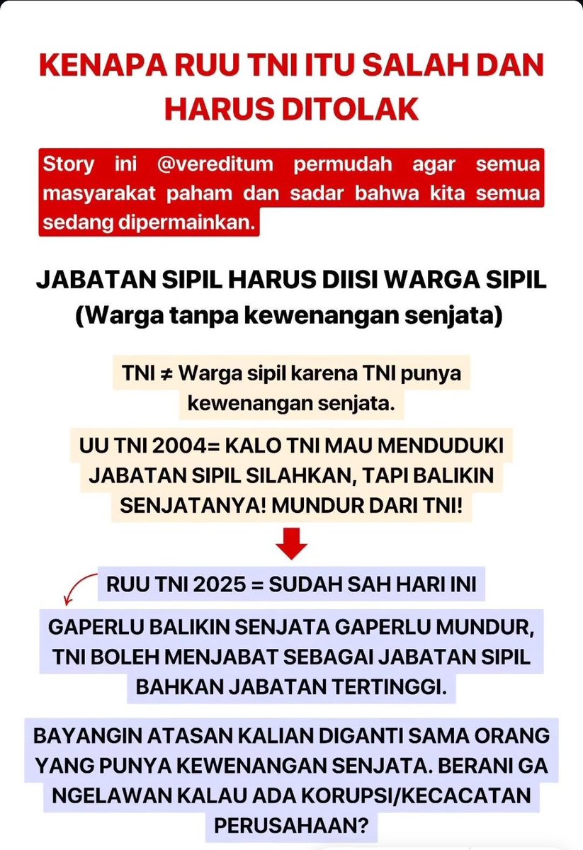 pramesti_sn's tweet photo. Temen-temen tolong rt &amp; reply ini yaa,
jangan pernah nyerah untuk bersuara!!

#TolakRUUTNI
#TolakRevisiUUTNI
#PeringatanDarurat 
#IndonesiaGelap
#TolakDwifungsiABRI https://t.co/bZ81qdDeTM