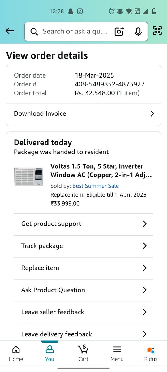 MohammedRizvan8's tweet photo. Hi Amazon,
I have ordered voltas 1.5 ton AC, ek week before and delivery was today however i have not received but it is showing delivered.. shocking and delivery agent is not picking up call there is no otp process or any invoice.
@amazonIN @amazon @JeffBezos https://t.co/oS0V4imYTY