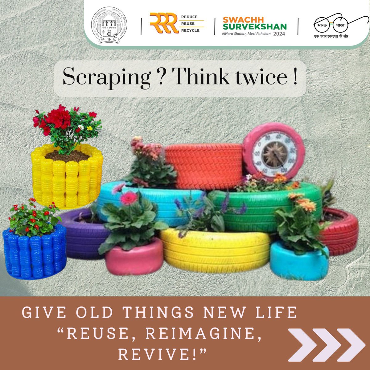 AmdavadAMC's tweet photo. "Give your items a second life! Repurpose, don’t throw away, and join AMC in building a more sustainable future through responsible waste management."
#WasteSegregation #CleanAhmedabad #RecycleForFuture #SustainableLiving #GreenCity #SwachhBharat #ReduceReuseRecycle #HealthyEnvironment