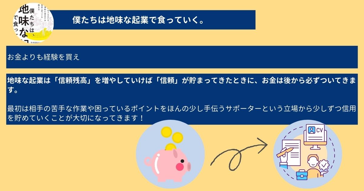 red24flower's tweet photo. 僕たちは、地味な起業で食っていく。田中祐一

起業で大変そうなイメージを持っていました。
この本を読んで誰かのサポートをしようと意識をして、人に会い、手伝いをして、信頼を積み立てを大切にしていきます。

先日、勉強会に参加できなかったので
また応募して人にあい勉強しよう
#読書 #読書記録 https://t.co/Edc24ccU5X