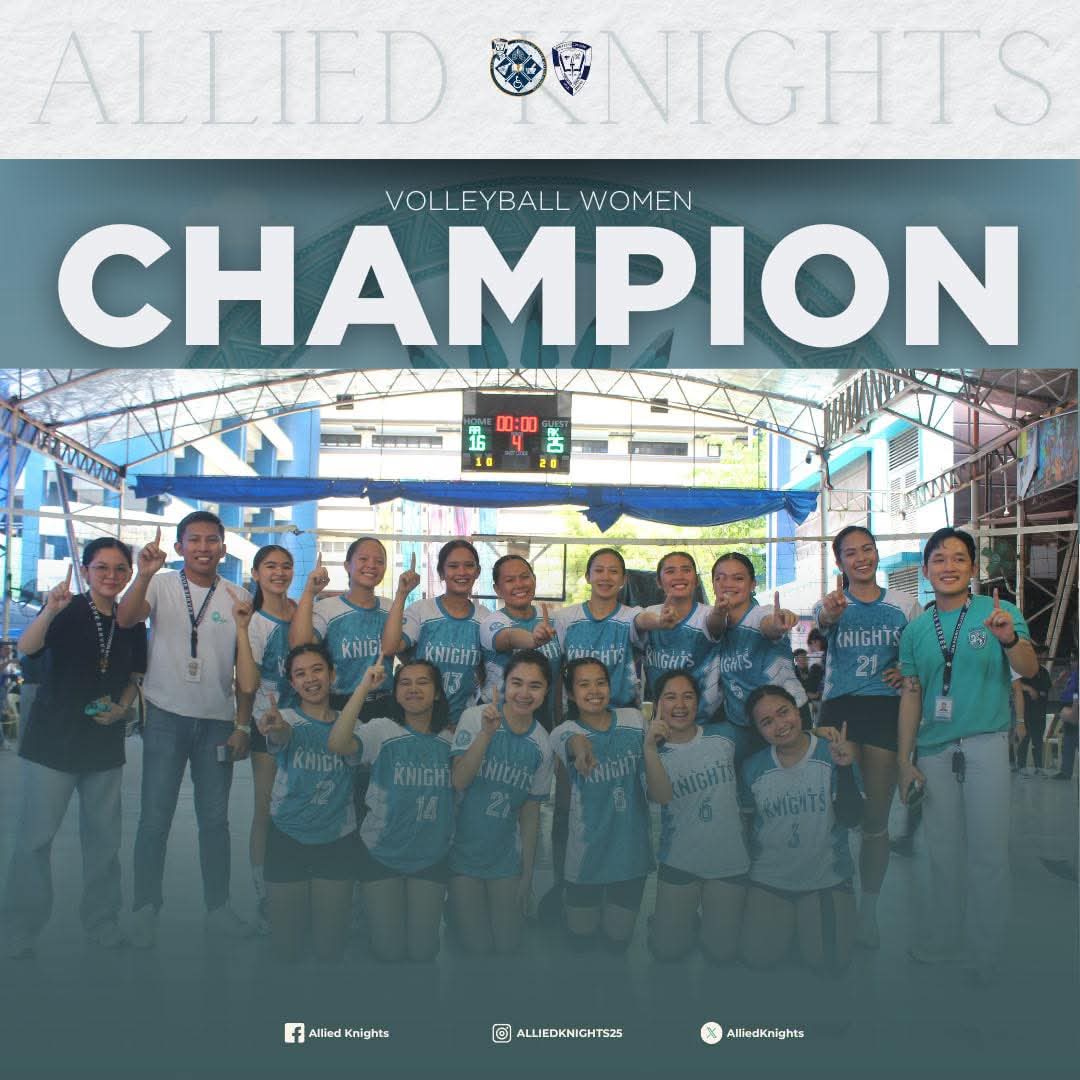 AlliedKnights's tweet photo. ⚔️ 𝐑𝐄𝐒𝐔𝐋𝐓𝐒 | 𝐕𝐎𝐋𝐋𝐄𝐘𝐁𝐀𝐋𝐋 𝐖𝐎𝐌𝐄𝐍 (𝐂𝐇𝐀𝐌𝐏𝐈𝐎𝐍)

#SPCTERRA2025
#SPCTERRA2025AwardingNight
#RiseWithAlliedKnights https://t.co/wInIFvEsNQ