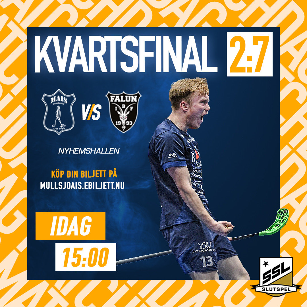 GAMEDAY!
🆚 IBF Falun
🥅 Kvartsfinal 2:7
🕒 15:00
📍 Nyhemshallen
🎟 mullsjoais.ebiljett.nu
Halva potten: 123 080 88 32
📺 livesport.expressen.se

#SSLse #mullsjoais #puma #Oxdog #Boostyourperformance #intersport #gatoradesverige #SSLslutspelet