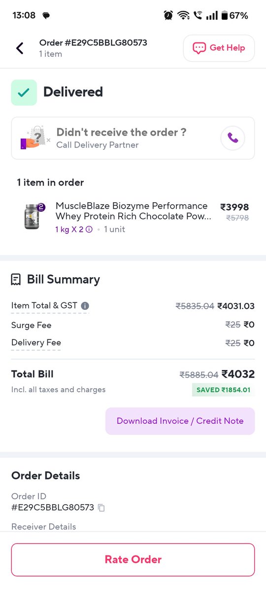 capraveen195's tweet image. Ordered Muscleblaze Biozyme Performance Whey from @ZeptoNow, received Muscleblaze Whey Energy. Zepto service insists they're the same, just 'different packaging.' Seriously? 🤯 Biozyme is an isolate, Whey Energy is a blend. Completely different products! #ZeptoFail  #Muscleblaze