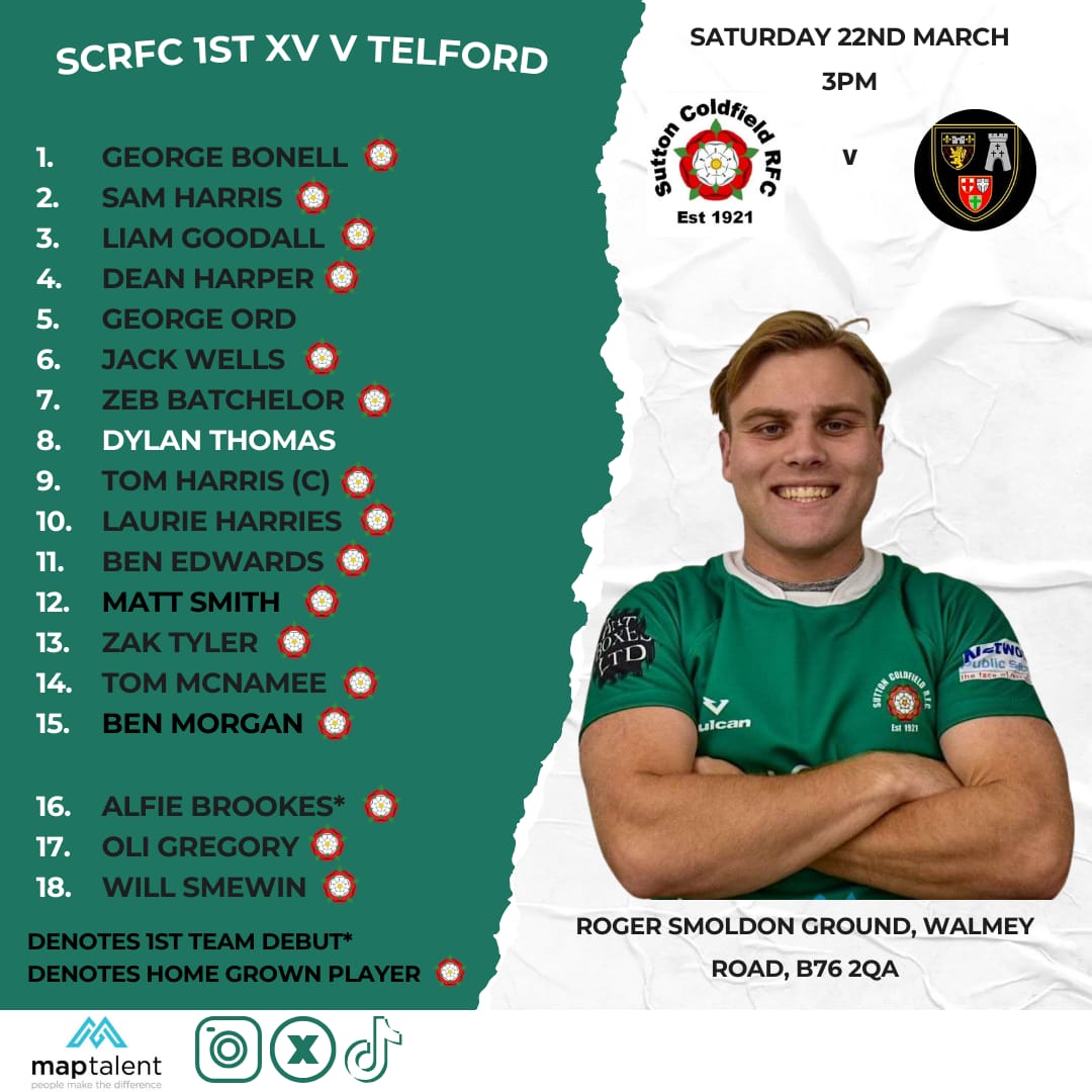 Sutton Coldfield RFC VS Telford Hornets RFC

Team News is out for the home side.

Sutton have already won the league and Telford lie down in mid-table.

<a href="/sc_rfc/">Sutton Coldfield RFC</a> <a href="/AidenRobin94839/">Aiden Robinson</a>  

Updates to follow... 3pm KO
