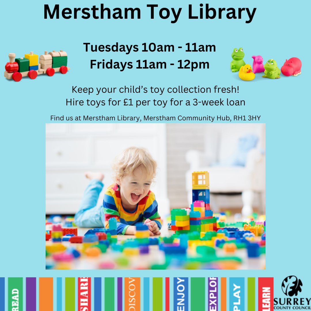MersthamLibrary's tweet image. Our Toy Library is open every Tuesday and Friday Borrow toys for a change, for the weekend, for a party or a playdate. Pop in and see our selection #ToyLibrary #BorrowToys #loveyourlibrary