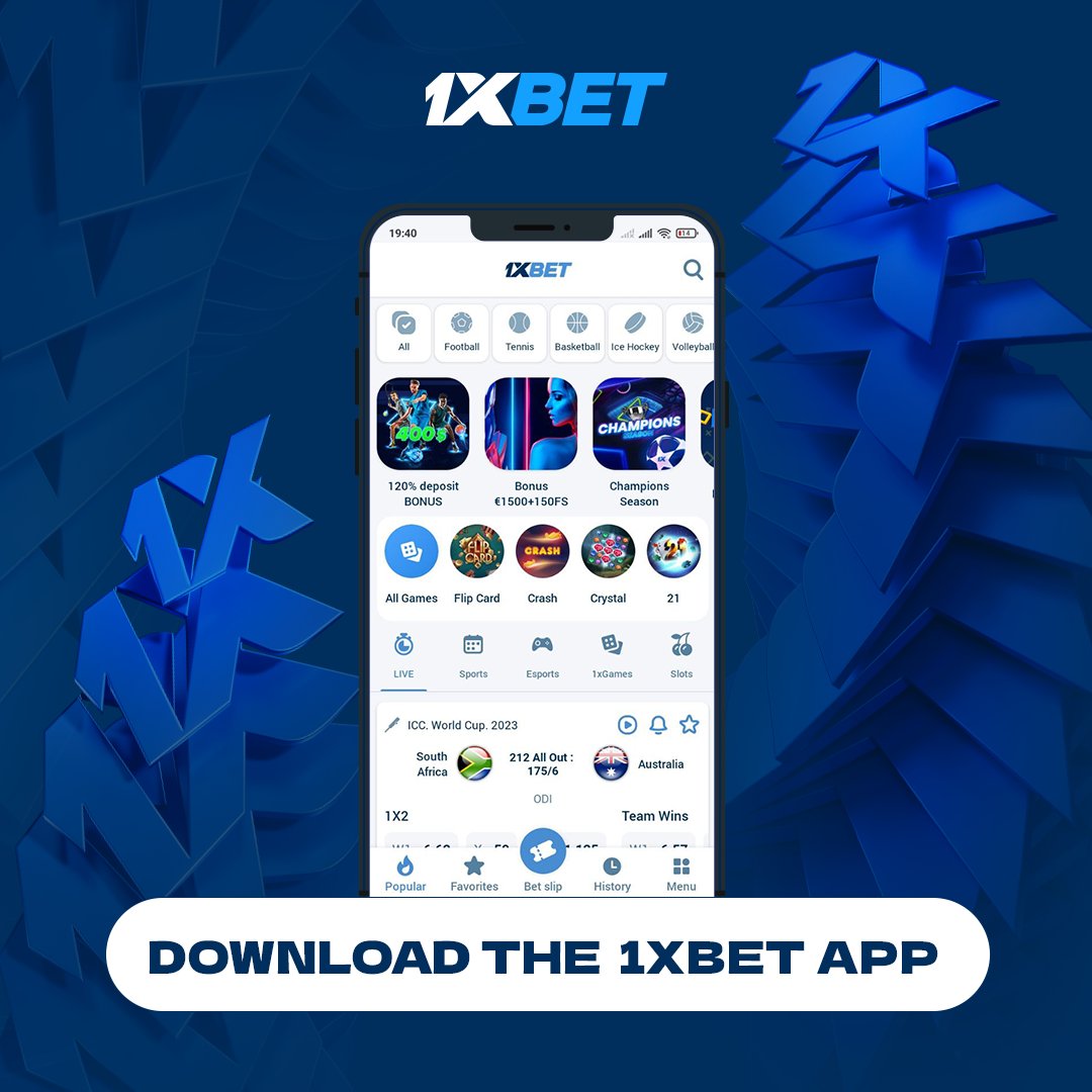 Interface of the 1xbet mobile app showing betting options