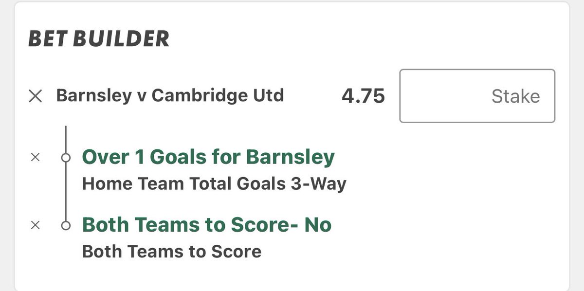 🏴󠁧󠁢󠁥󠁮󠁧󠁿Barnsley v Cambridge Utd

📊Bet Builder 

♥️LIKE If your joining!