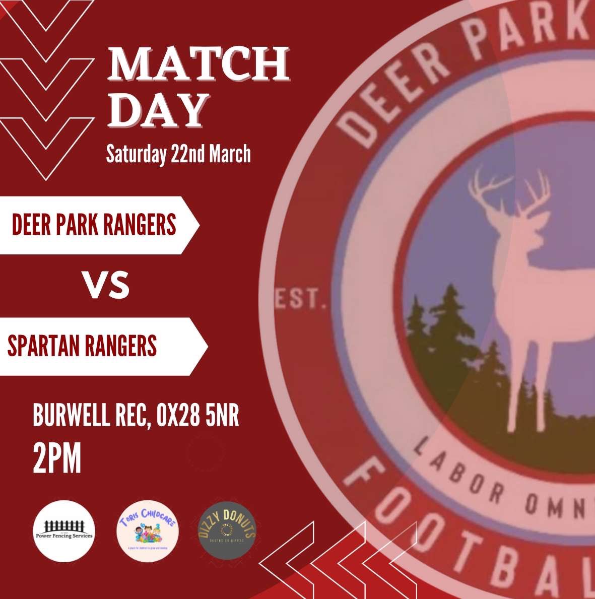 DPR_FC's tweet photo. ‼️ MATCH DAY ‼️

🆚 Spartan Rangers
⏰ 14:00 KO
📍 OX28 5NR
🏟️ Burwell
🏆 Division 2

Sponsored by Power Fencing Services 

#WeAreDPR 🦌 https://t.co/Pmj3gXovoo
