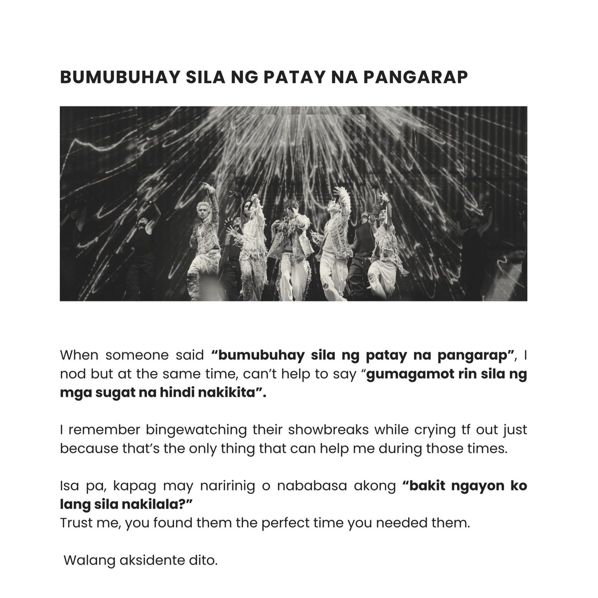 Κα΄α΄ ο£Ώ (@krstnrrae) on Twitter photo Walang aksidente dito.
Ika nga ni Justin, βang lahat ay may dahilanβ.
<a href="/SB19Official/">SB19 Official</a> #SB19 Walang aksidente dito.
Ika nga ni Justin, βang lahat ay may dahilanβ.
<a href="/SB19Official/">SB19 Official</a> #SB19