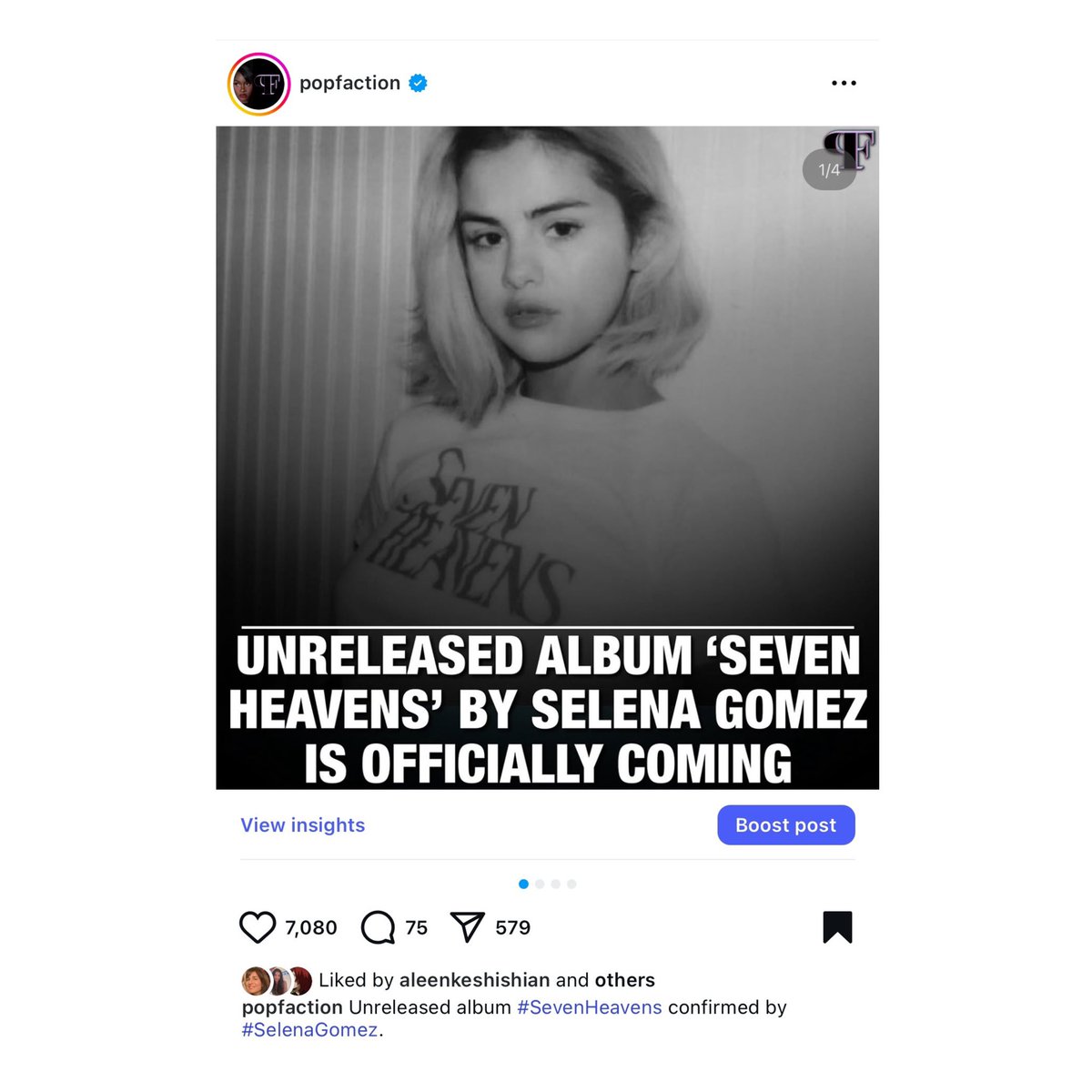 SGchartupdate's tweet photo. 🚨 Selena Gomez's manager Aleen Keshishian seems to confirm "Seven Heavens" will be released. https://t.co/2ibYXq2SZc