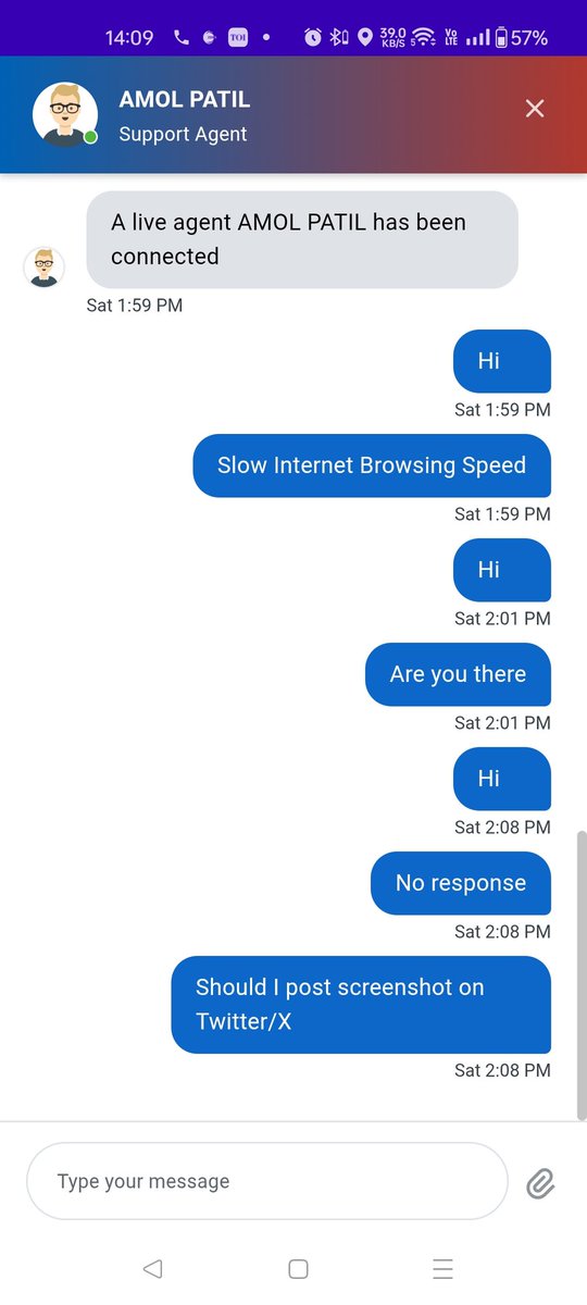 vivekkashid's tweet photo. @HathwayBrdband no response from your Customer Care representative, almost 10 minutes passed and not even a simple Hi https://t.co/WWpOU3NkLC