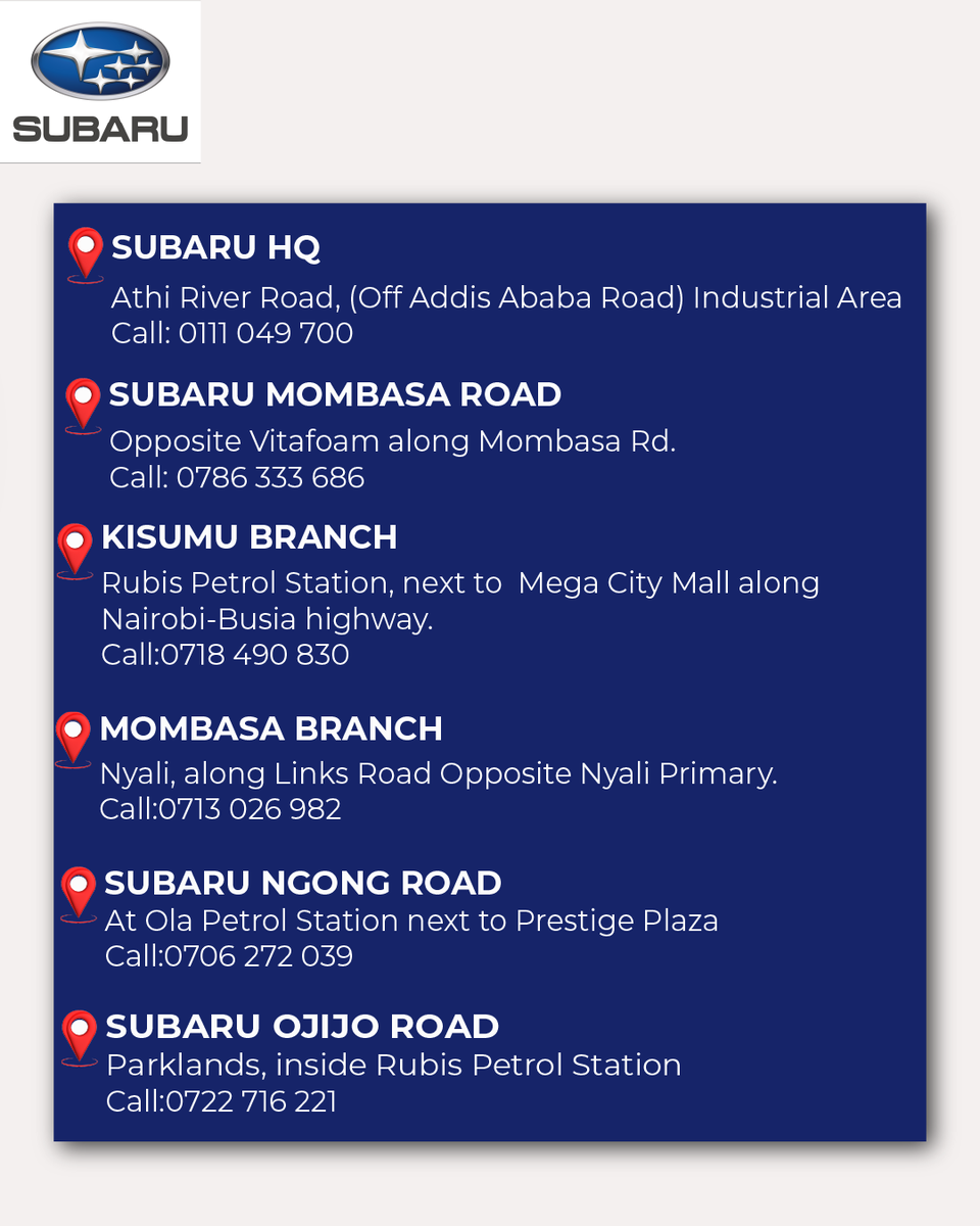 Love your Subaru?🤔
Stick to Genuine Subaru Oil from Subaru Kenya &amp; authorized dealers.
#SUBARU #Forester #Outback #Crosstrek #Impreza