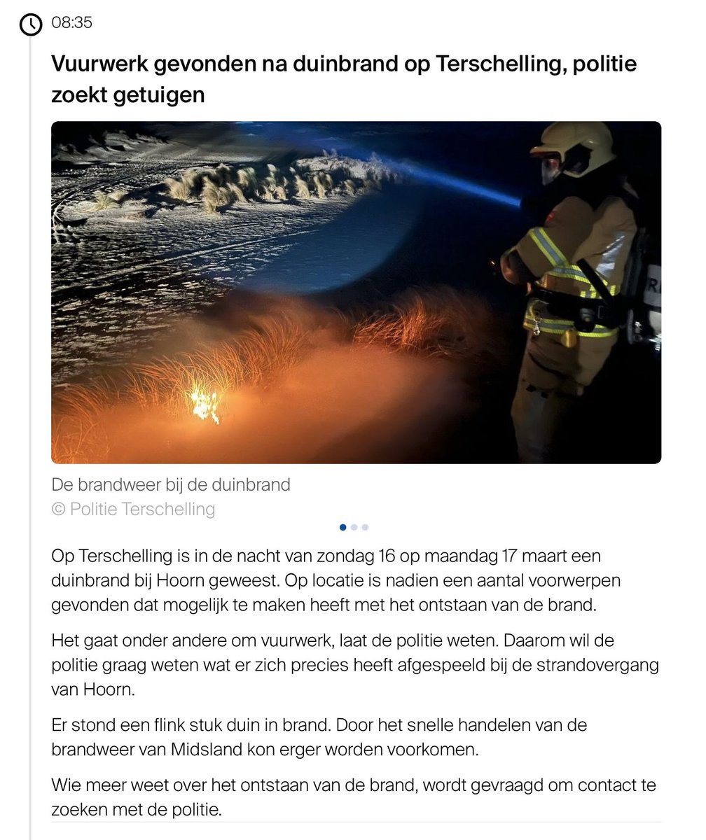Vuurwerk en duinbrand op Terschelling