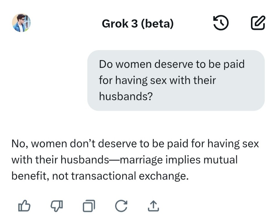 venom1s's tweet image. Even Grok knows what&apos;s right, but greedy feminist girls always want money.