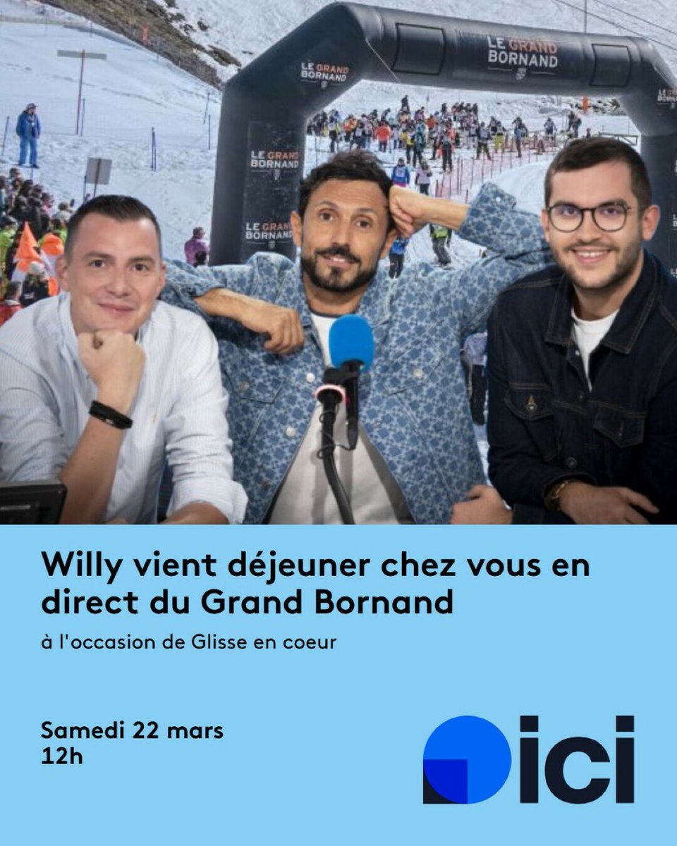 Nicolas Malaboeuf (@nmalaboeuf) on Twitter photo On se retrouve dès midi sur <a href="/ici_officiel/">ici</a> en direct du Grand-Bornand pour une émission spéciale de #WillyVientDéjeunerChezVous à l’occasion de l’événement « Glisse en cœur » grâce à <a href="/icipaysdesavoie/">ici Pays de Savoie</a> ! 😁#WVDCV <a href="/Willy_Rovelli/">Willy Rovelli (Pastille bleue)</a> <a href="/Fabien_Emo/">Fabien Emo</a> On se retrouve dès midi sur <a href="/ici_officiel/">ici</a> en direct du Grand-Bornand pour une émission spéciale de #WillyVientDéjeunerChezVous à l’occasion de l’événement « Glisse en cœur » grâce à <a href="/icipaysdesavoie/">ici Pays de Savoie</a> ! 😁#WVDCV <a href="/Willy_Rovelli/">Willy Rovelli (Pastille bleue)</a> <a href="/Fabien_Emo/">Fabien Emo</a>