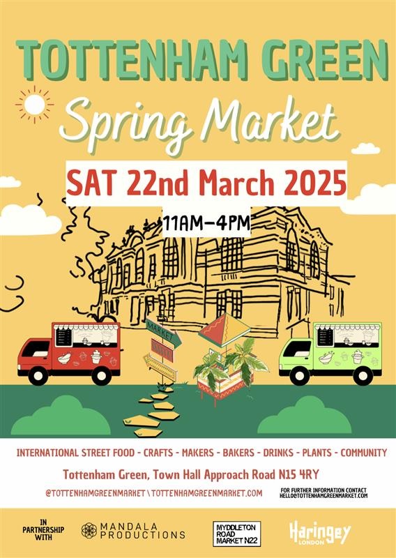 Today is the day! Join us at the Tottenham Green Spring Market from 11am. 

👉Location: Tottenham Green, Town Hall Approach Road, N15 4RY
👉Time: 11am - 4pm
👉Date: Saturday 22 March