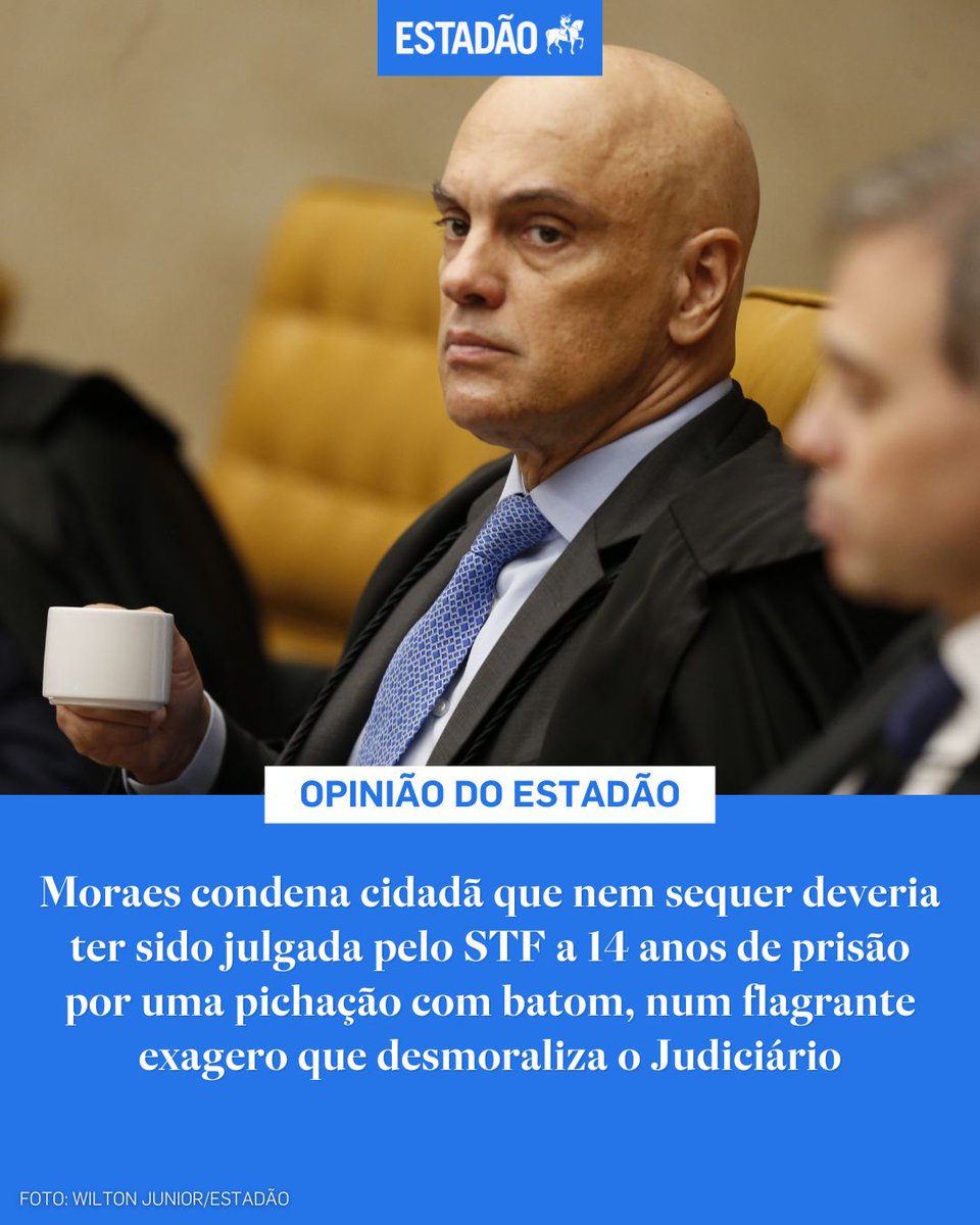 EDITORIAL: ‘Isso não é justiça’ –  Deveria ser ocioso afirmar que a aplicação da lei deve ser feita com equilíbrio, razoabilidade e sensatez. Nada disso há no voto condenatório do sr. Moraes no caso de Débora dos Santos bit.ly/4hAXWJD