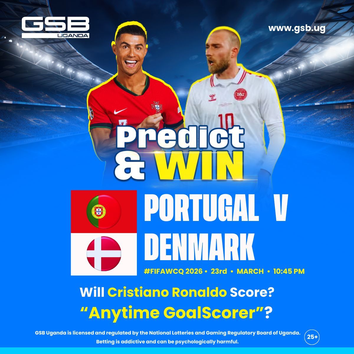 GSB_Uganda's tweet image. 𝐏𝐑𝐄𝐃𝐈𝐂𝐓 &amp;amp; 𝐖𝐈𝐍.
30 lucky winners who correctly predict if 𝗖𝗿𝗶𝘀𝘁𝗶𝗮𝗻𝗼 𝗥𝗼𝗻𝗮𝗹𝗱𝗼 will score will each win 5,000 UGX in Free Bets. Share, like, Tag two friends, and Comment with your GSB ID. Winners will be announced on Tuesday.

#GSBUganda | #SportsBetting |…