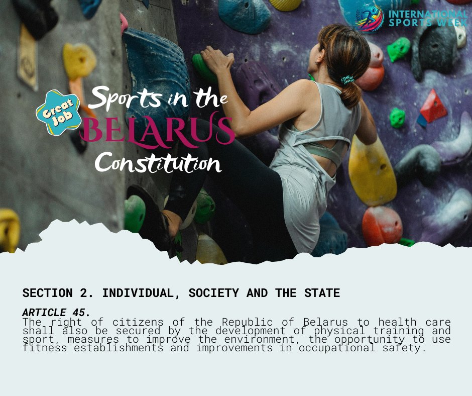IntlSportsWeek's tweet photo. There are not many countries that has sports mentioned in their #Constitution 
#sports plays a major role in many sector, particularly on #mentalhealth 
soon to make history @UN resolution on #internationalsportsweek 

Series of Countries that has Sports mentioned in their Constitution: 
#Armenian #brazil #bolivia #Belarus 
@minESCSarm @BelarusMFA @Brazil_UN_NY @ArmeniaUN @BoliviaUNNY @BelarusUNNY 

@WHO @FIFAcom @OfficialArmFF @BrasilEdition 
@wyg_org