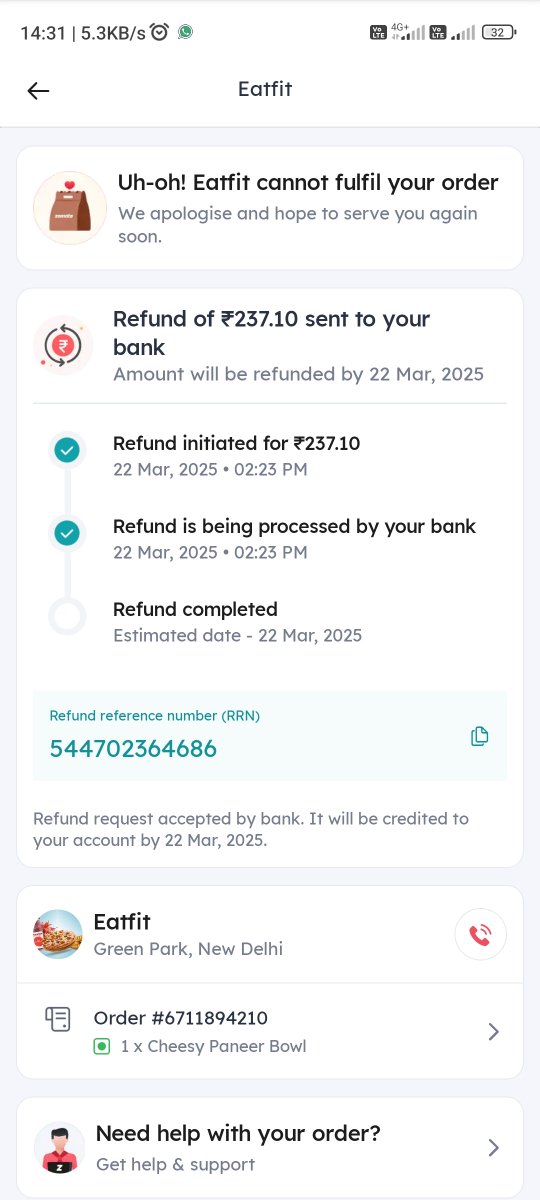 NitinPatra1's tweet photo. Please look into the matter, I don't have any other way to reach you , and I know mails take decades.
Here they have cancelled my order although I asked for replacement and executive was not at all interested in taking up query. @zomatocare @zomato @deepigoyal @consumerforum_ https://t.co/c3pSjr8FJt