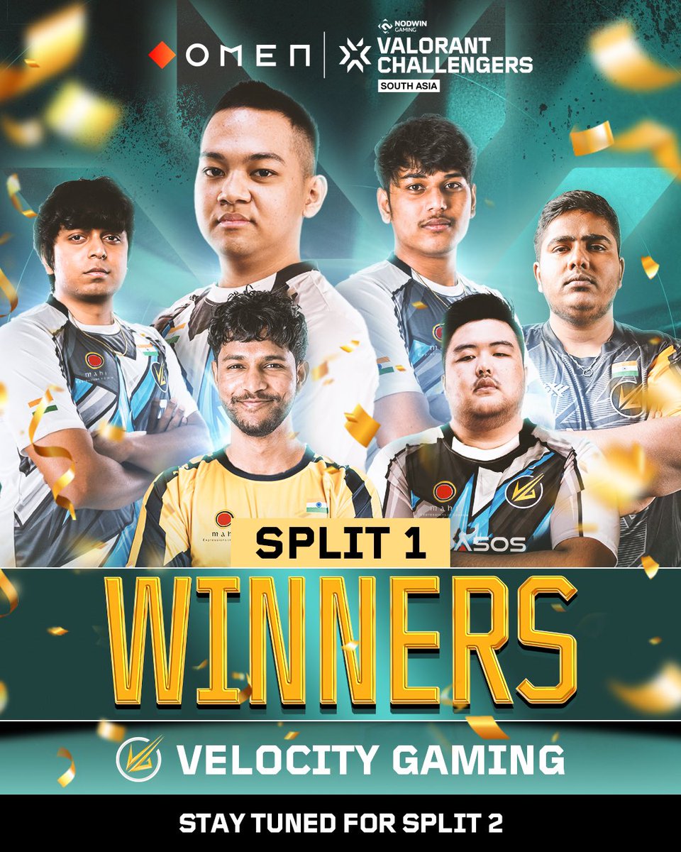 Presenting OMEN VALORANT Challengers SA Split 1 WINNERS - Team Velocity Gaming ⚡️🔥 They rose against all odds and now they RULE Split 1! 🏆

Wish them best of luck for Split 2! ❤️

Stay tuned for Split 2!

#RiseAndRule #VALORANTchallengerssouthasia #VCSA2025
