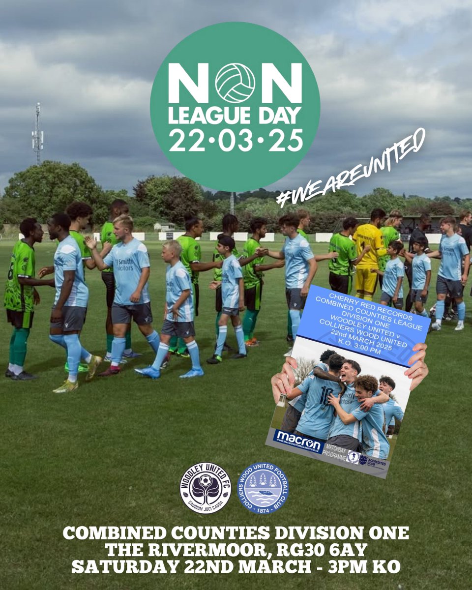 It's <a href="/nonleaguedayuk/">Non-League Day</a> down at <a href="/therivermoor/">Rivermoor Stadium</a>!

vs <a href="/wood_utd/">Colliers Wood United FC</a> 
Sat 22nd March
3PM Kick Off
The Rivermoor, RG30 6AY

£7 Adults (inc programme)
£3 Concs (inc programme)
U16's go FREE!

#WeAreUnited🩵