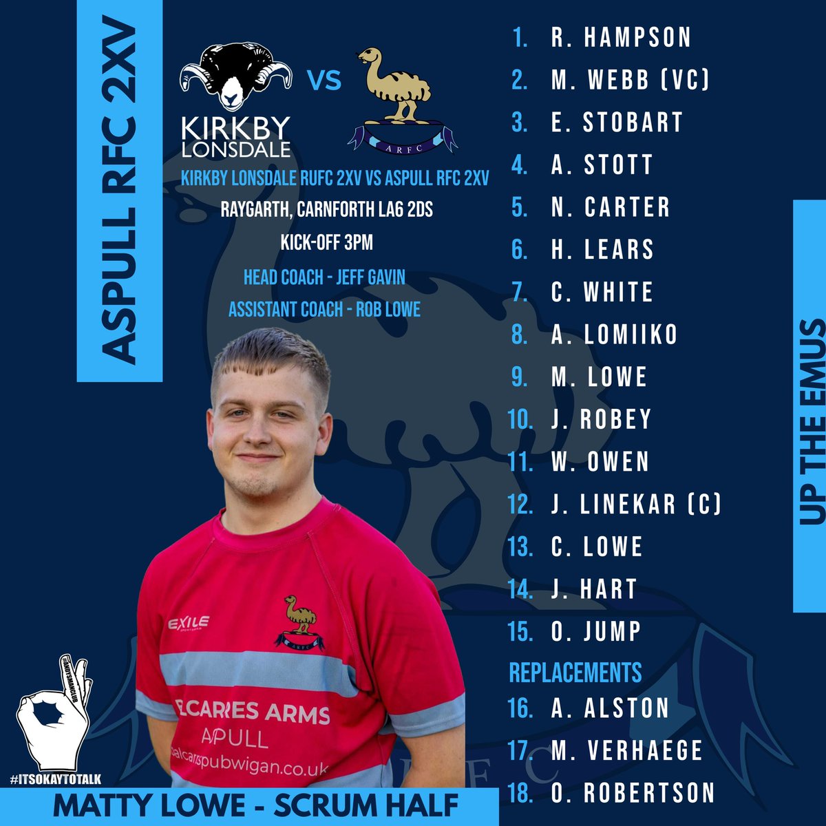 Team news is in for the 1st xv and 2’s today 
Good luck lads 
Up the emus