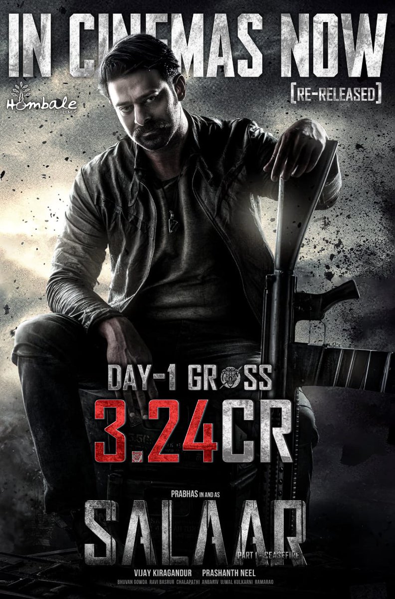 ShaikRamzu1's tweet photo. #SalaarReRelease Storms Day 1 With a Massive 𝟑.𝟐𝟒𝐂𝐫 GROSS at the Indian Box Office !

The DinoSALAAR Rampage Continues! 💥 https://t.co/veBwgzuoc4