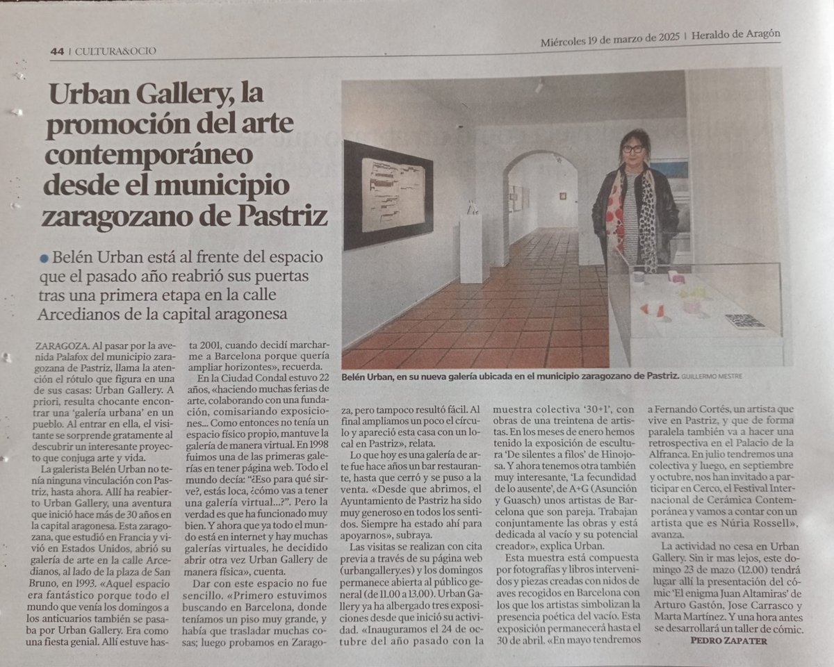GalleryUrban's tweet photo. Muchas gracias a Pedro Zapater por el fantástico artículo en Heraldo de Aragón.
Fotos Guillermo Mestre https://t.co/Zz9coerDXA