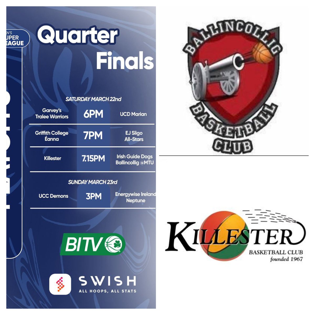Dan Horgan (@danjcb001) on Twitter photo Very best of LUCK lads <a href="/BallincolligB/">Ballincollig Basket</a> Super League vs <a href="/KillesterBball/">Killester Basketball Club</a> in tonight’s Mens Super League Playoff Quarter Final at the IWA, Dublin. Safe travelling to all. Cmon Ballincollig🤞💪👊🏀⚫️🔴 #UpTheVillage <a href="/BballIrl/">Basketball Ireland</a> <a href="/irishguidedogs/">Irish Guide Dogs for the Blind</a> #Basketball #IrishGuideDogsBallincollig Very best of LUCK lads <a href="/BallincolligB/">Ballincollig Basket</a> Super League vs <a href="/KillesterBball/">Killester Basketball Club</a> in tonight’s Mens Super League Playoff Quarter Final at the IWA, Dublin. Safe travelling to all. Cmon Ballincollig🤞💪👊🏀⚫️🔴 #UpTheVillage <a href="/BballIrl/">Basketball Ireland</a> <a href="/irishguidedogs/">Irish Guide Dogs for the Blind</a> #Basketball #IrishGuideDogsBallincollig