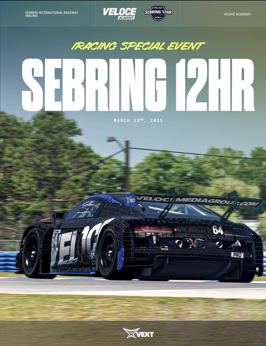 iRACING SEBRING 12 HOURS 🥶

Best of luck to our two academy drivers Francis McGinn and Calieb Hydes as they tackle the iRacing Sebring 12 Hours special event! 🔥

Go and smash it! 💜

#vivaveloce