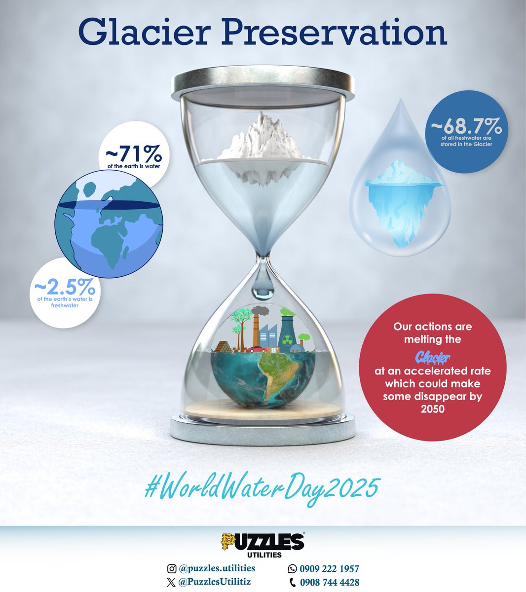PuzzlesUtilitiz's tweet photo. 🌍 Protecting Our Frozen Water Reserves ❄️

The 2025 #WorldWaterDay theme is #GlacierPreservation, highlighting the urgent need to protect Earth’s natural water storage. https://t.co/XX30xOQS4t