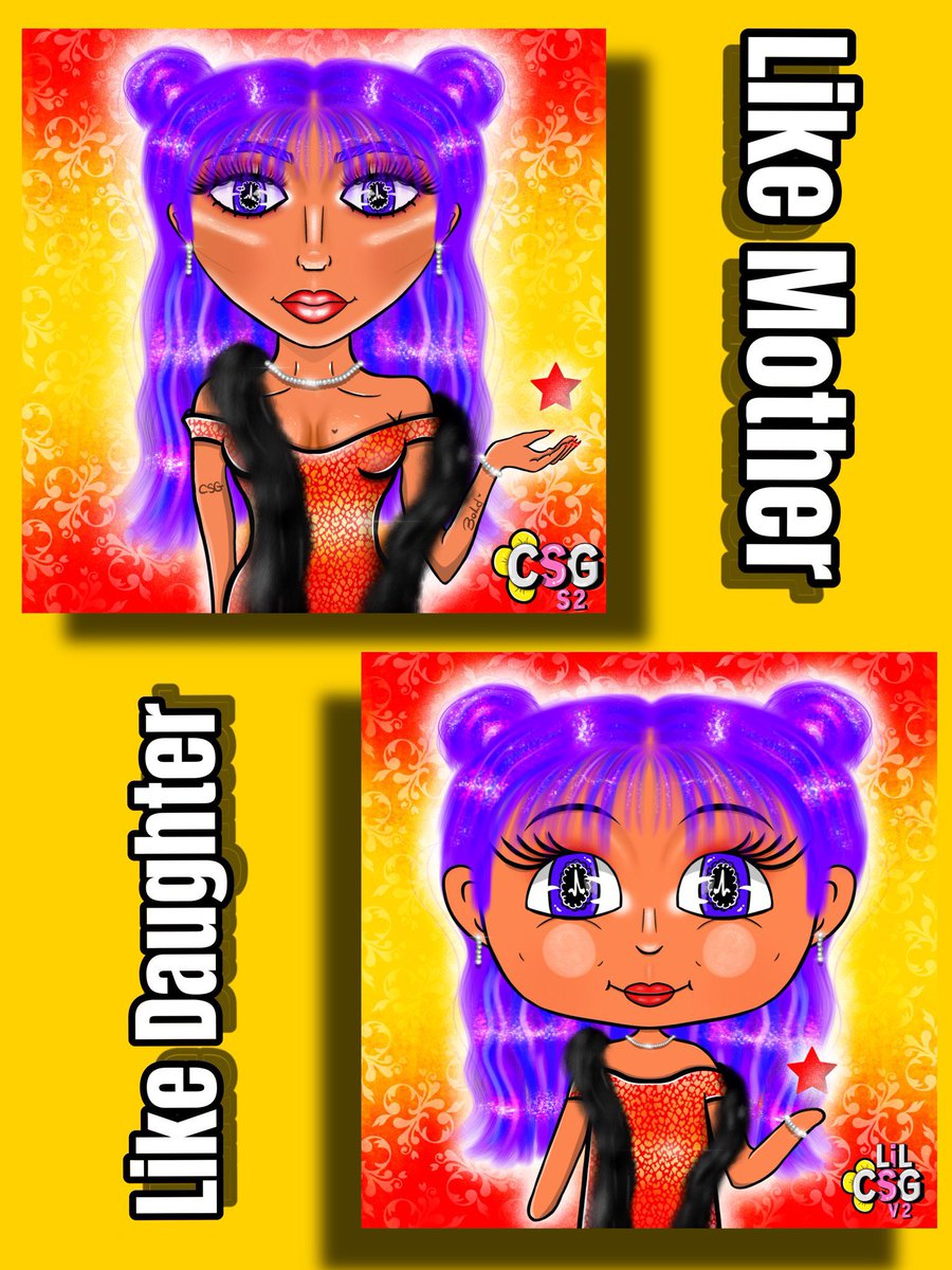 flokdex's tweet image. Good morning!! 

Like Mother, Like Daughter. Here is mine, show me yours. #ClassySassyGirls

My web3 daughter she looks like me, doesn’t she??? Hehehe 

I looove them … we need a school 🤪🤣@Daisyartss ❤️❤️💛💛❤️❤️