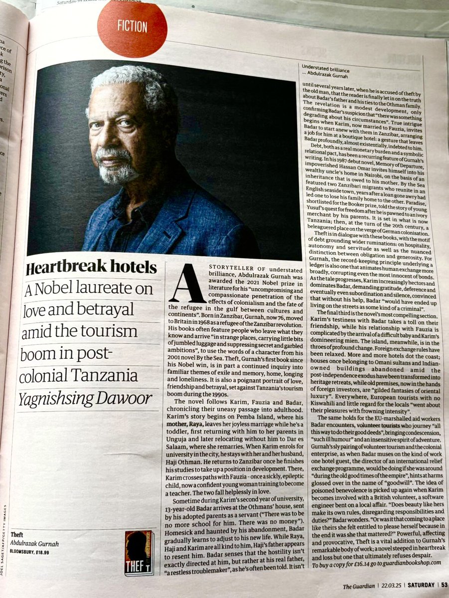 Yagnishsing Dawoor (@yagnishsingd) on Twitter photo My review of Abdulrazak Gurnah’s powerful and provocative new novel, Theft, in today’s <a href="/GuardianBooks/">Guardian Books</a> My review of Abdulrazak Gurnah’s powerful and provocative new novel, Theft, in today’s <a href="/GuardianBooks/">Guardian Books</a>