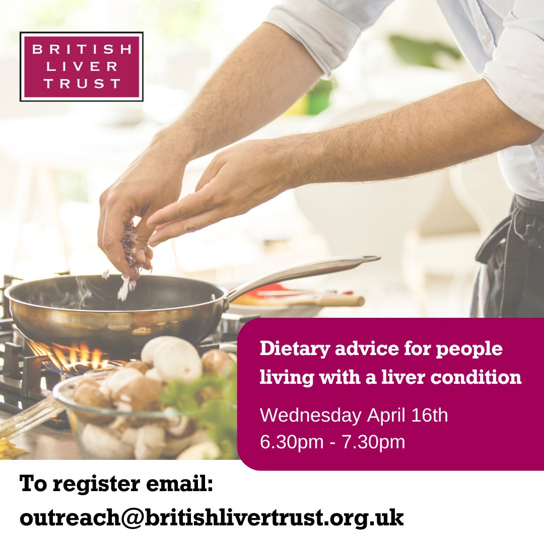As part of our "Living Well" series we will be joined by gastroenterology dietitian Katie Westwood on 16/4/25 on Zoom. Katie will give general overview about dietary recommendations for adults living with a liver condition. 

Email outreach@britishlivertrust.org.uk to register.