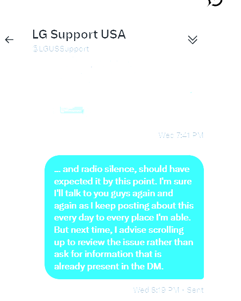CAndresenReed's tweet photo. @LGUSSupport @LGUSSupport Time for my daily posts to let people know to stay away from your company. And don't ask me to contact via DM for support. Here's where we got the last time I did. I encourage all consumers to find a company that stands behind their products. https://t.co/WbOQTaSipg