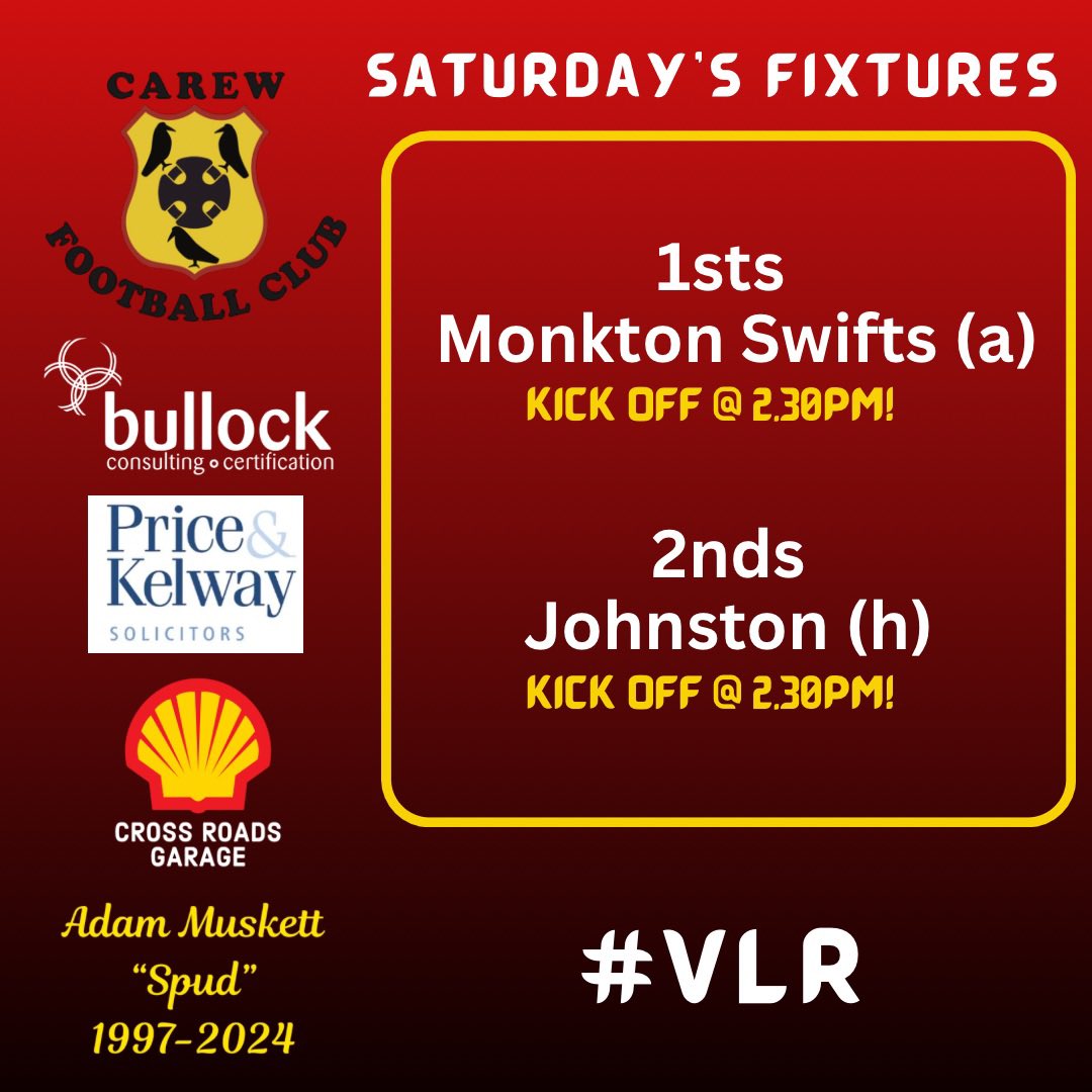 Today’s fixtures ⚽️ both teams in action - last game of the season for the 2nds! Good luck lads 🔴⚫️🟡 #VLR