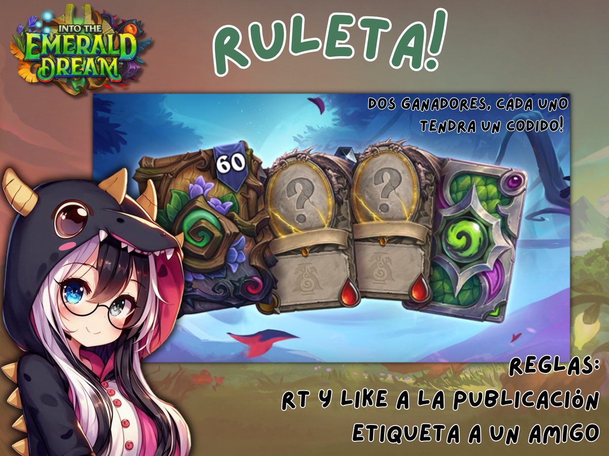 Muchahos! les traigo una ruleta! el premio serán dos códigos para dos personas entregados por el increible equipo de bizzard para ustedes! 

para participar:
*🩷 y RT a la publicación
*Etiqueta a un amigo

Termina el 24/3/25

#PlayHearthstone  
#HaciaelSueñoEsmeralda  
#HSLatam