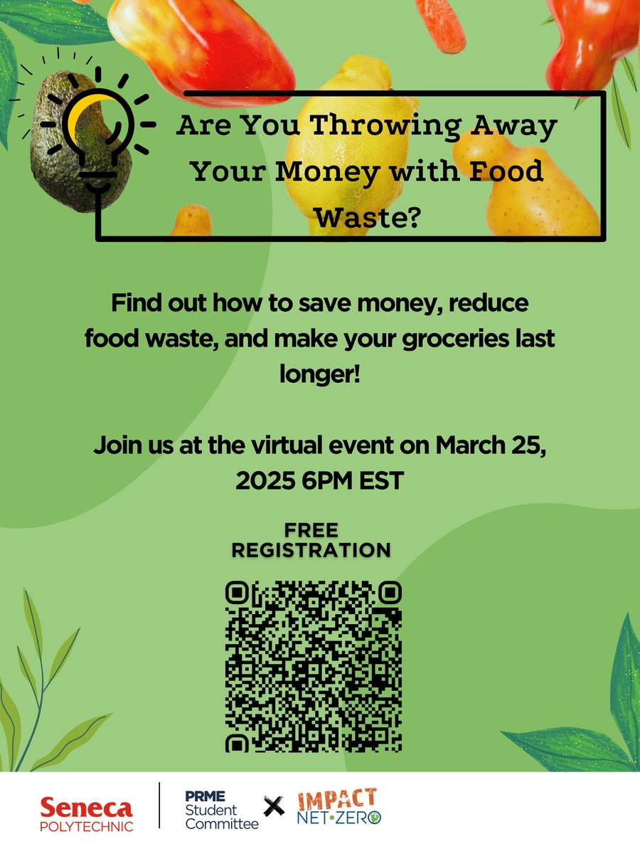 SenecaBusiness's tweet image. Join us for “Food for Thought – The Truth about Food Waste” as we break down the impact of food waste and share real solutions you can start using today! 🌎💸
📆Date: Tuesday, March 25, 2025
⏰Time: 6PM EST
REGISTER NOW:
eventbrite.ca/e/food-for-tho…