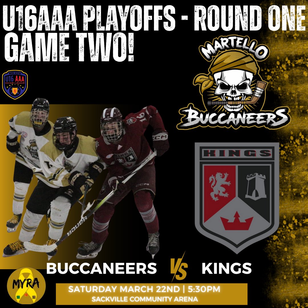 G A M E  T W O  !  🏴‍☠️ 🏴‍☠️ 🏴‍☠️

Tonight we take on <a href="/KingsHockeyClub/">Kings U16AAA Hockey Club</a> in a must win game! 🏒 Come cheer on your Buccaneers!!! We’d love to see you!

Puck drop is 5:30pm! ☠️
📍Sackville Community Arena

Livestream: <a href="/thehighbutton/">High Button Sports</a>