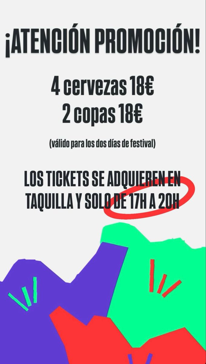 Hoy habrá OFERTAS de bebida. Los tickets se pueden adquirir de 17:00 a 20:00 y gastar cuando queráis hasta el cierre 👀