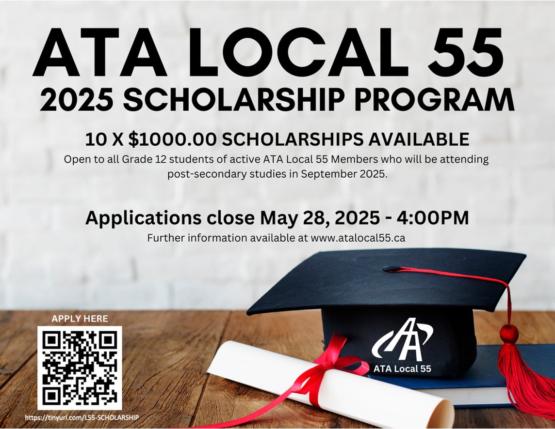 🎓 ATA Local 55 Scholarships – 10 x $1000 for Grade 12 students of members! Apply by May 28, 4 PM 👉 tinyurl.com/L55-SCHOLARSHIP #ATALocal55 #Scholarships