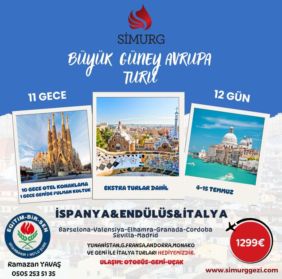 📢 İTALYA - İSPANYA
PORTEKİZ  - FRANSA TURU

Üyelerimiz için dört ülkeyi kapsayacak yurt dışı programı planladık. 

Tura ait bilgilendirme formu ve başvuru formu linki aşağıdadır. 

Son Başvuru Tarihi:
26 Mart 2025 Çarşamba

Başvuru ve Bilgilendirme Formu:
docs.google.com/forms/d/e/1FAI…